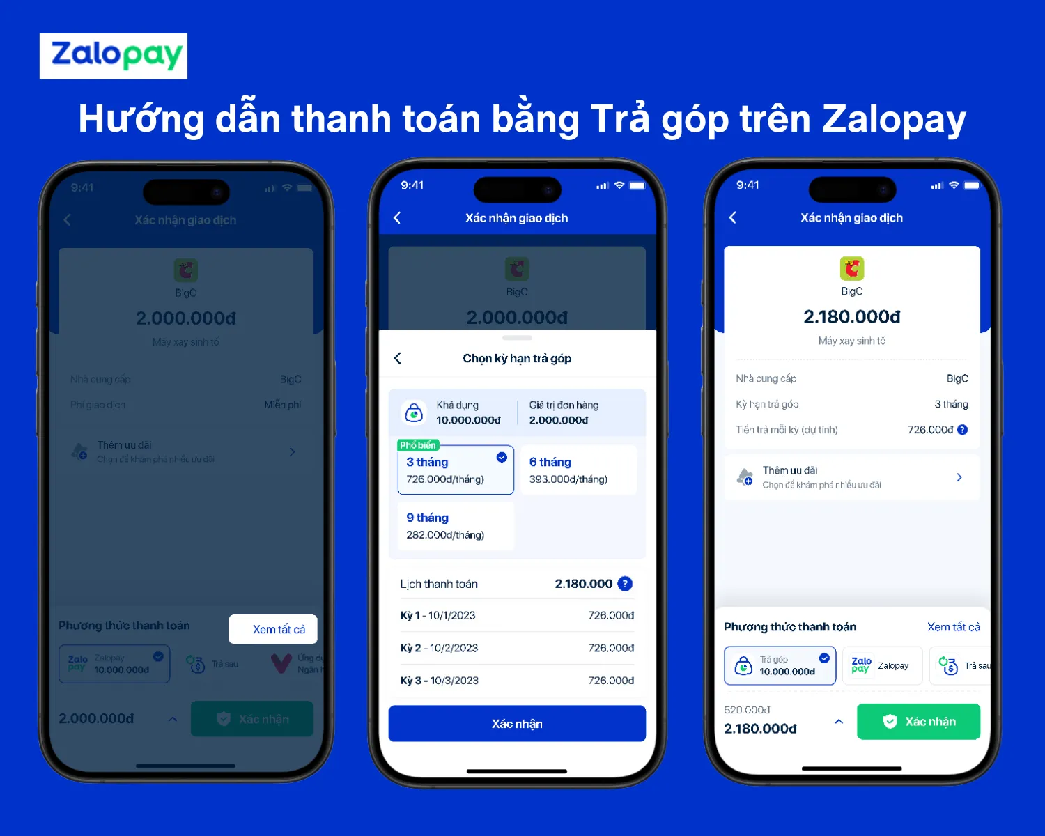 Chỉ những giao dịch đủ điều kiện và trong hạn mức mới hiển thị tùy chọn