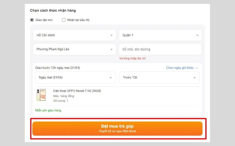 Chọn Đặt mua trả góp