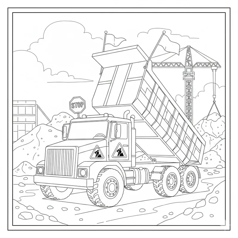 Tranh tô màu xe ben cho bé tập nhận biết phương tiện