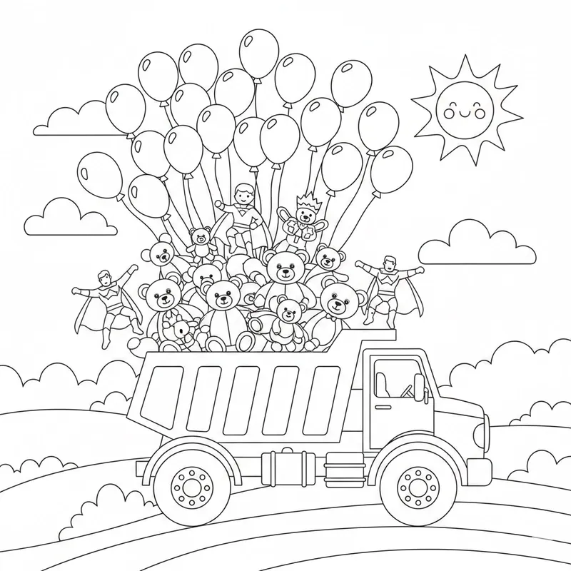 Tranh xe ben đơn giản để bé tự tô màu