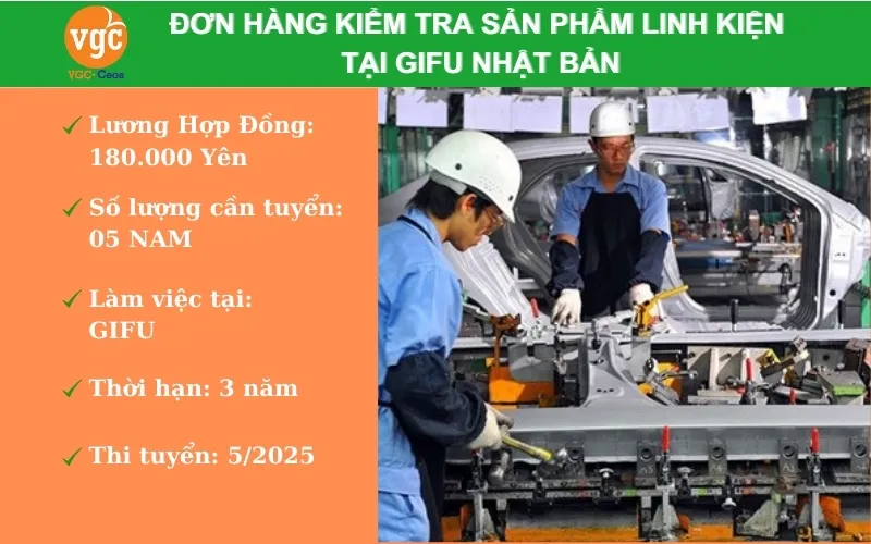 Tuyển 5 nam kiểm tra sản phẩm linh kiện mạ điện tại Gifu Nhật Bản
