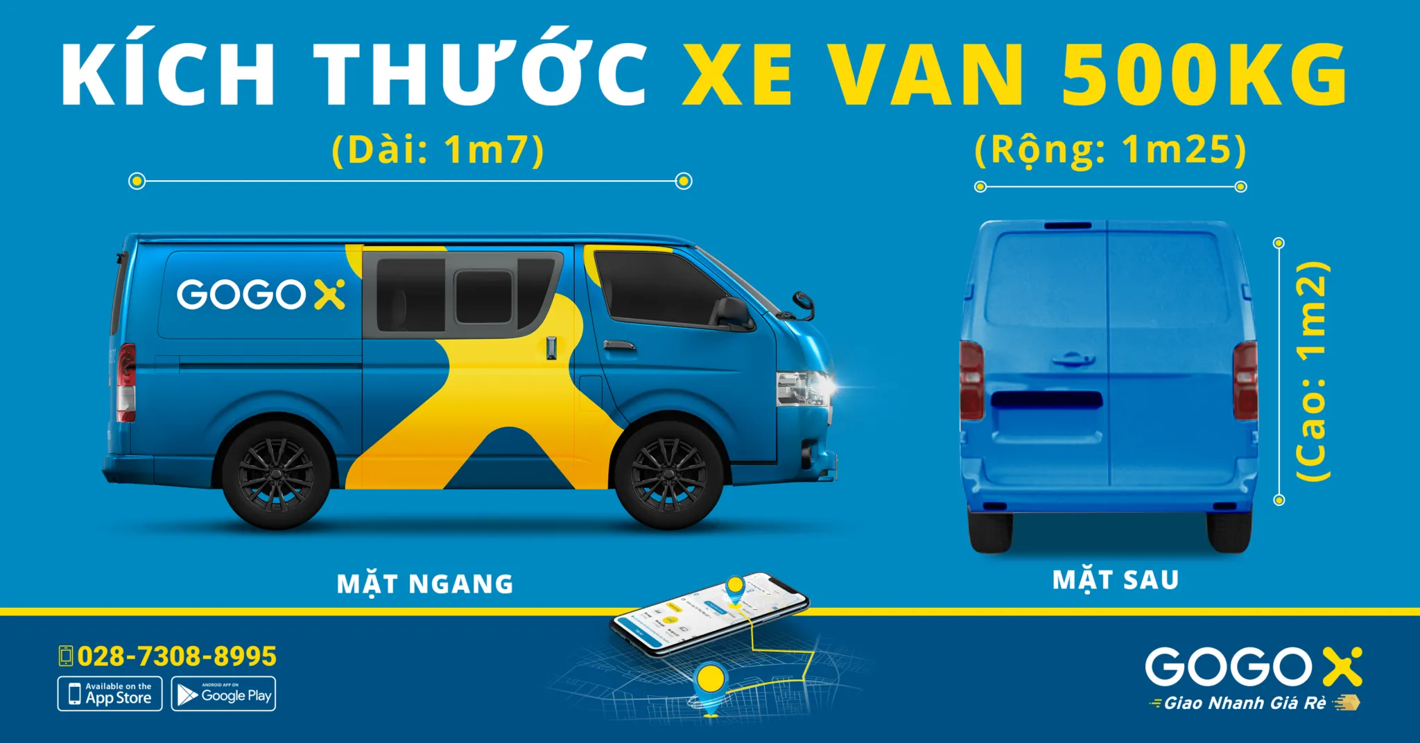 Kích thước khoang chứa hàng xe Van 500kg vào phố 24h