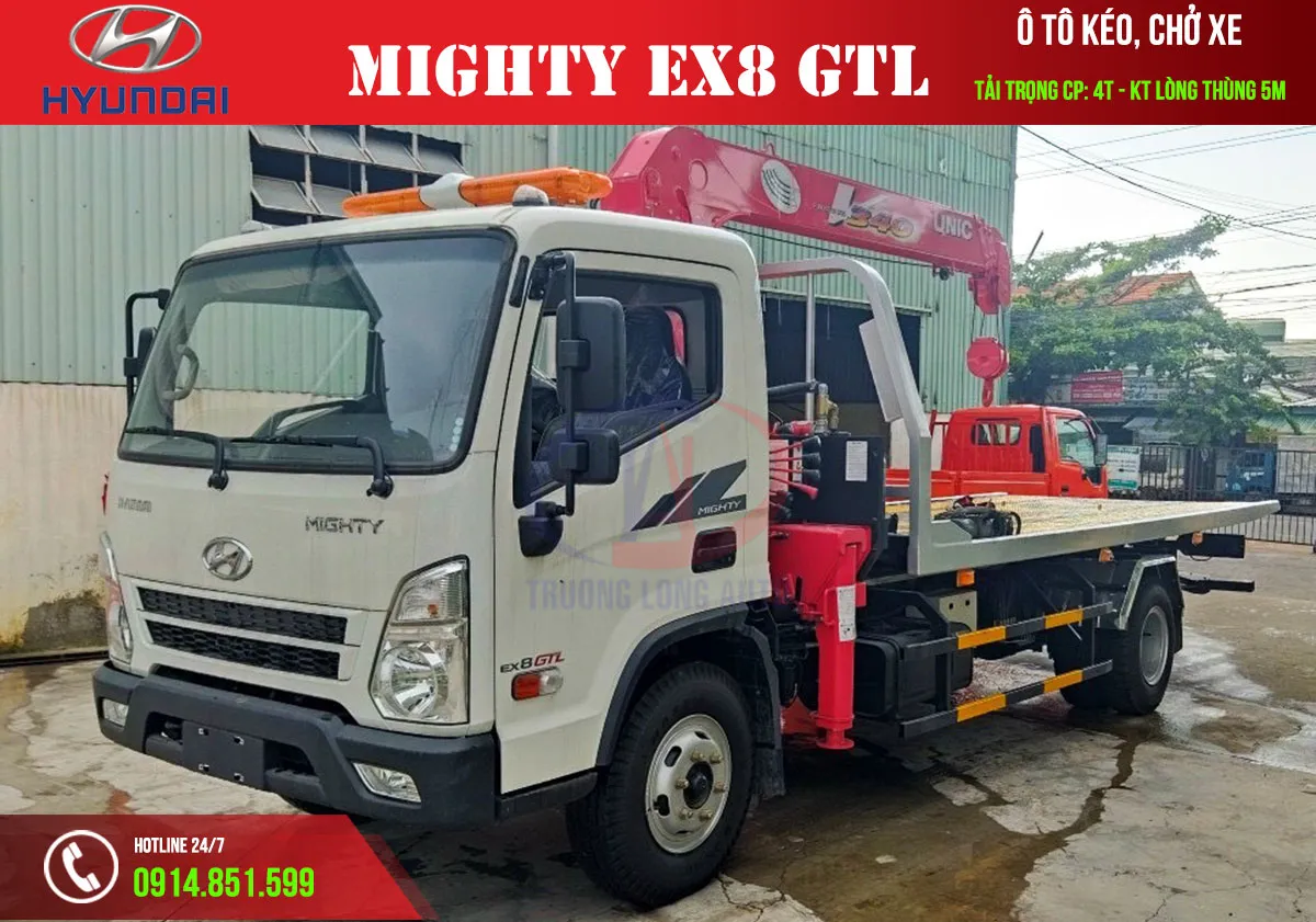 Xe tải Hyundai Mighty EX8 GTL gắn cẩu tự hành vận hành thực tế