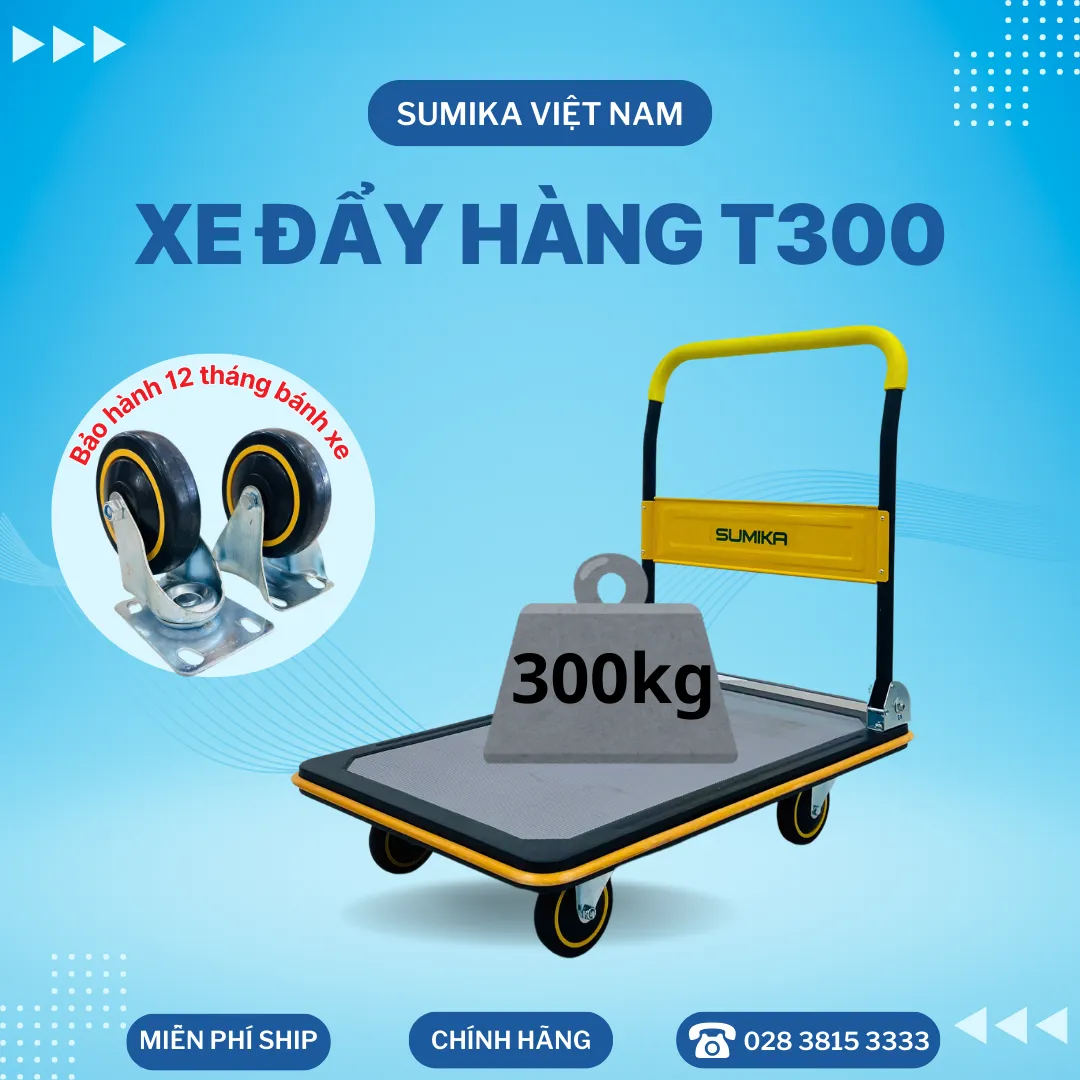Xe đẩy hàng sàn thép Sumika T300 chính hãng với thiết kế hiện đại